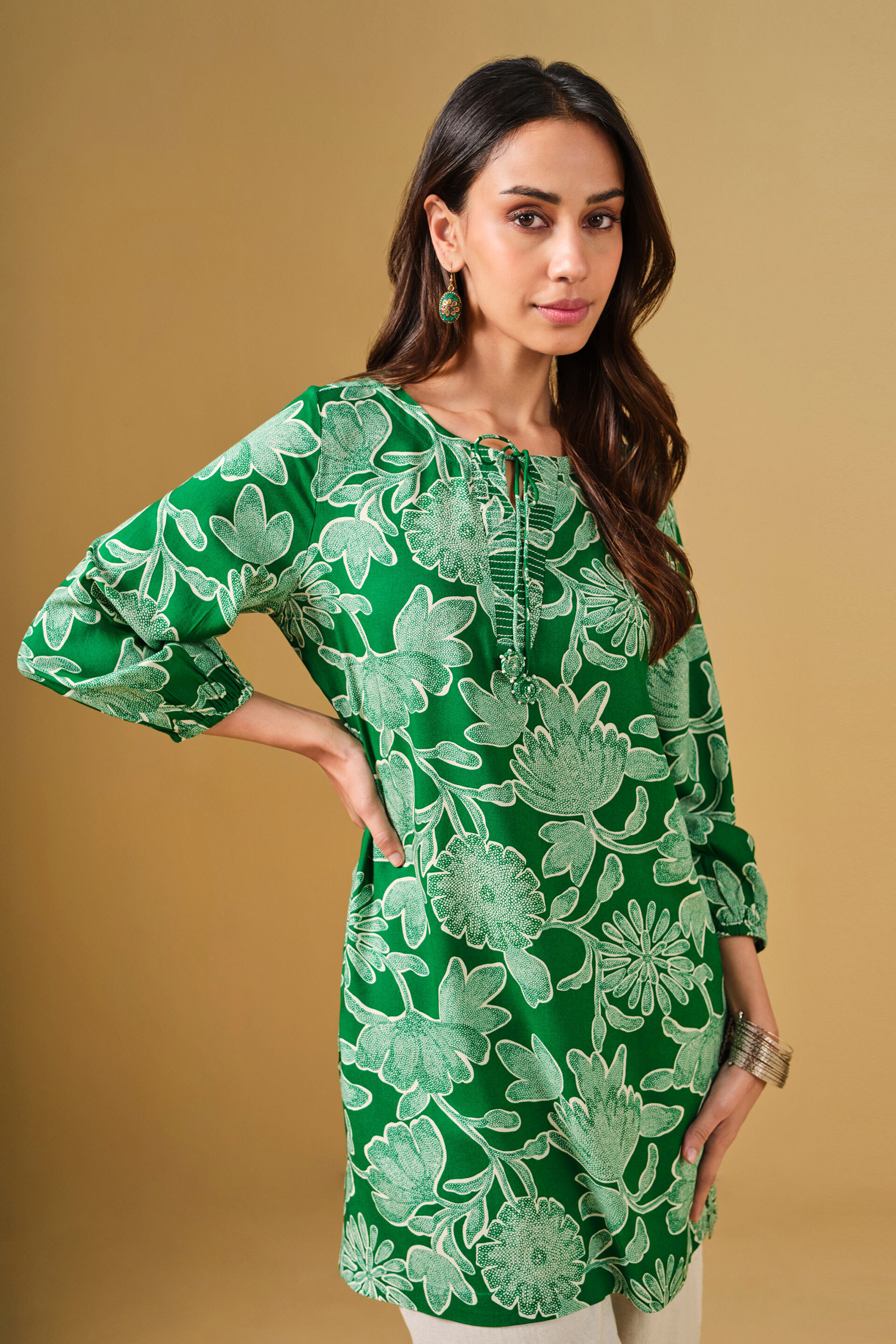 Floral Green Viscose Tunic, Green, image 5